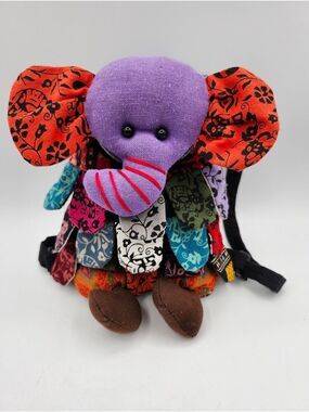 Source Unknown Colorful Cotton Patchwork Elephant Plush Backpack With Ears
